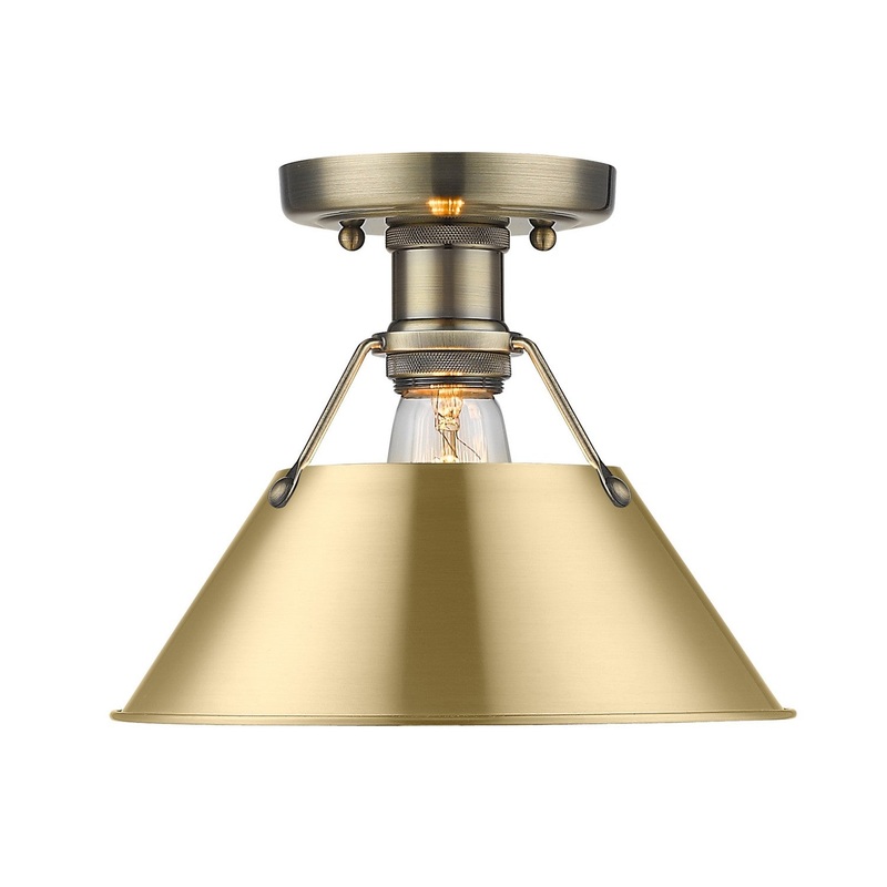 One Light Flush Mount from the Orwell Collection in Aged Brass Finish by Golden