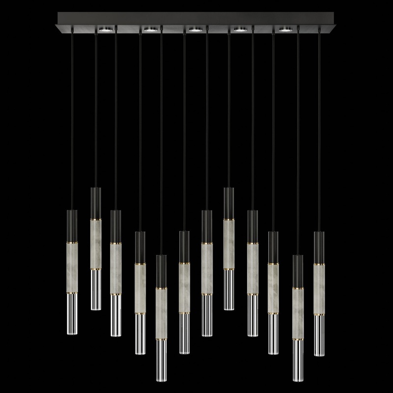 Antonia 61″W Rectangular Pendant Black/Brass/Smoke
