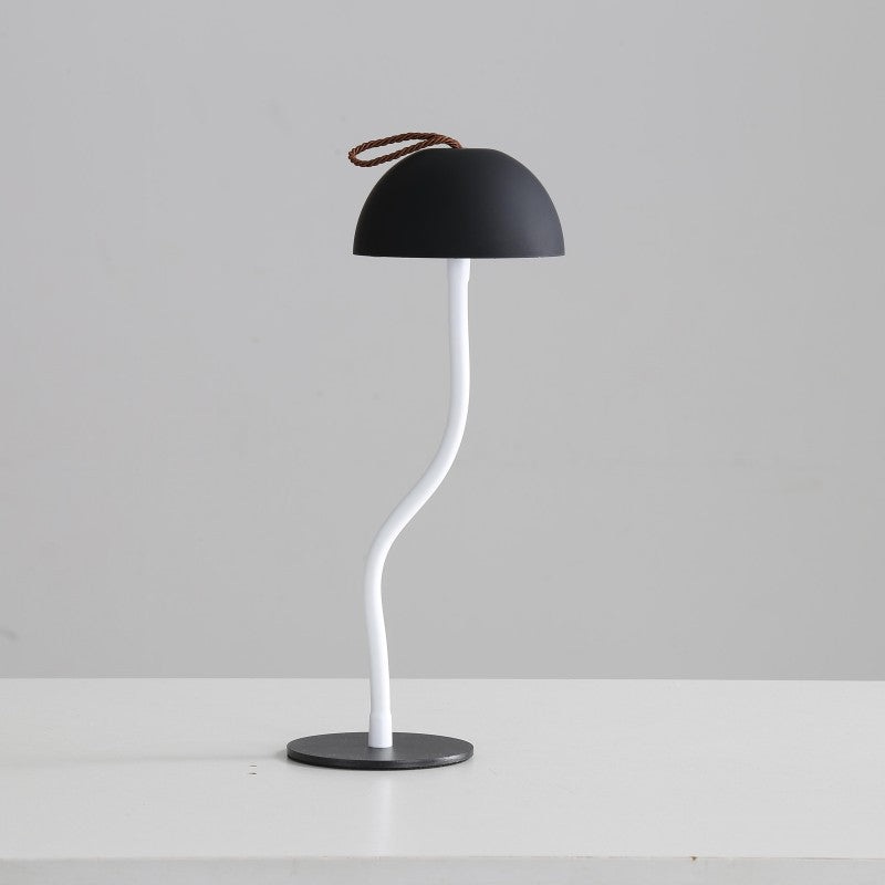Black Sleek Minimalist LED Mushroom Table Lamp – Rechargeable 3-Color Touch Control, Bar & Ambient Light