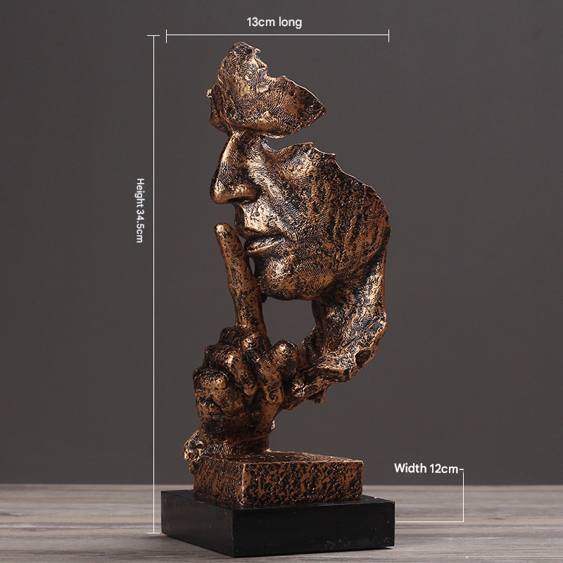 Gold Modern ‘Silence is Golden’ Abstract Sculpture – Nordic Resin Art Statue for Office & Living Room Decor