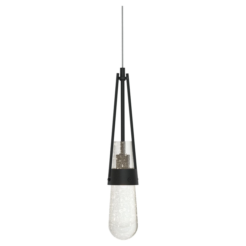 Link Blown Glass Low Voltage Mini Pendant Black Clear Bubble Glass (YG)