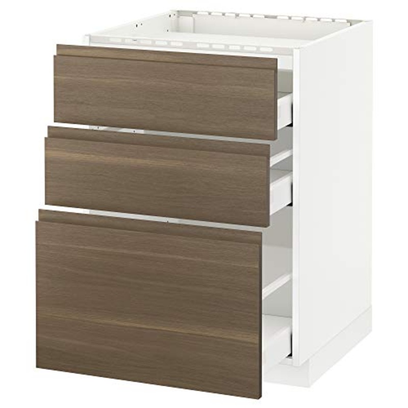 METOD/MAXIMERA base cabina f piano cottura/3 frontali/3 cassetti 60×62.1×88 cm bianco/noce Voxtorp