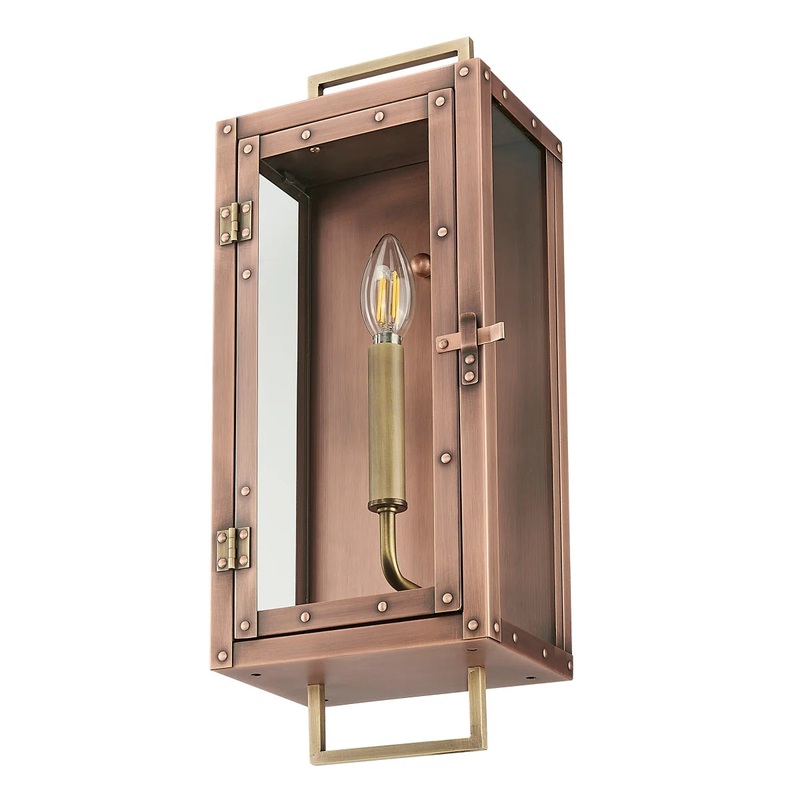 Spencer 1-Light Wall Lantern Antique Copper with Brass Accents