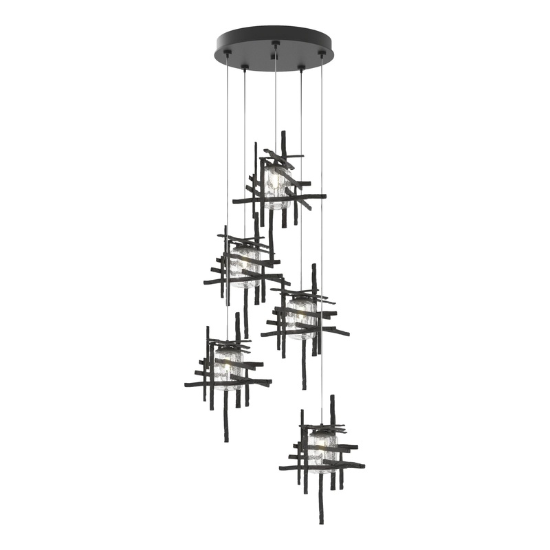 Tura 5-Light Seeded Glass Pendant Black