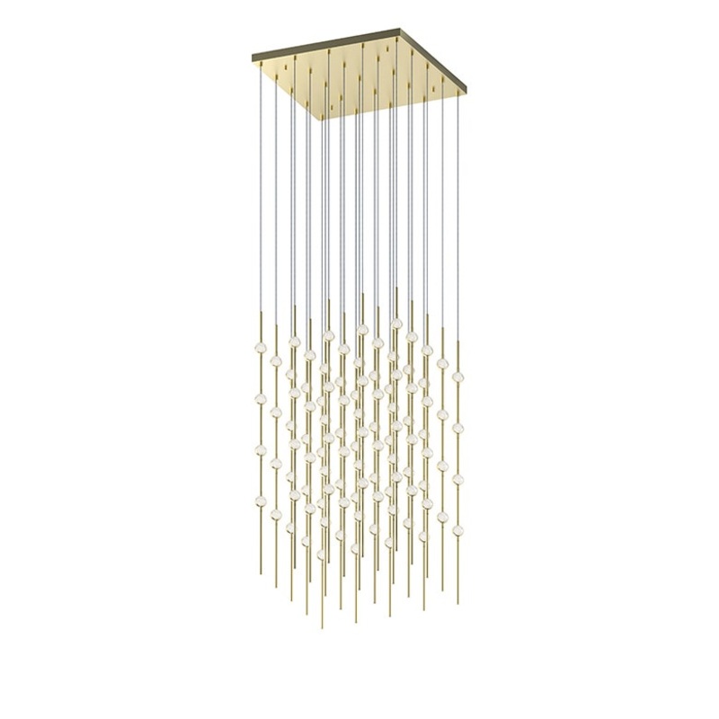 Constellation Cosmic Cube 20″ LED Pendant Satin Brass with Clear Faceted Acrylic 3000K 20′ Adjustable Cord