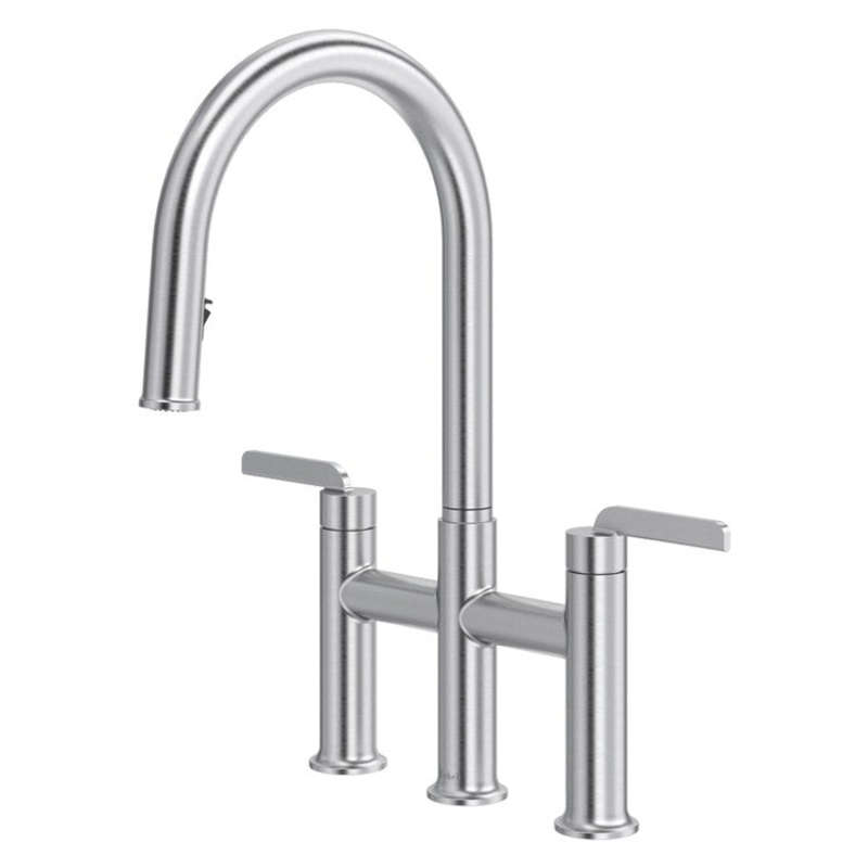 Kitchen Faucet Authentica Widespread Spread 2 Lever ADA Stainless Steel C-Spout 3 Hole Deck Mount 1.8 Gallons per Minute