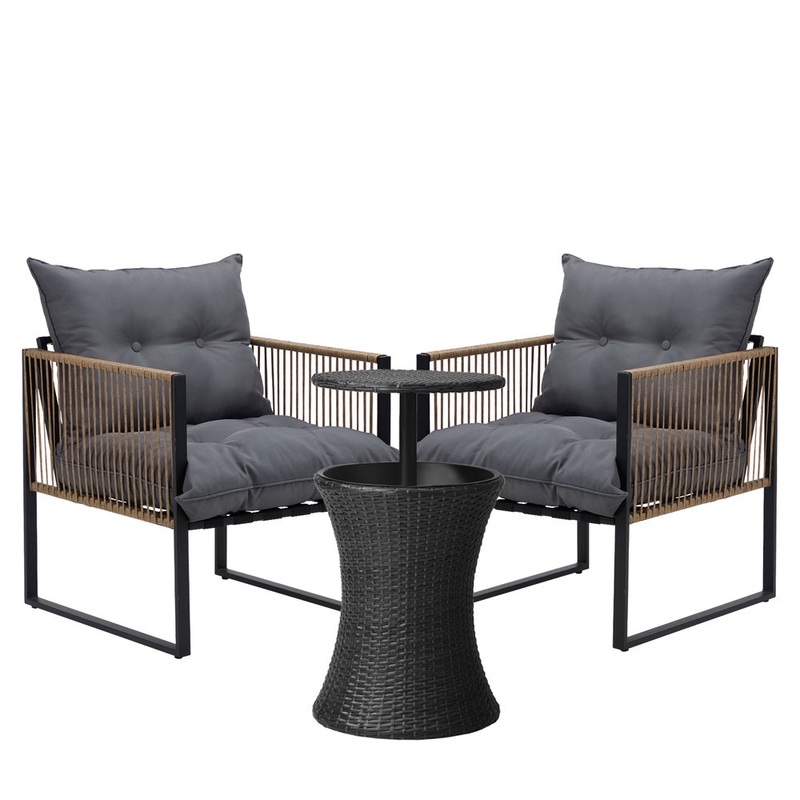 Livsip Outdoor Patio Set Ice Bucket Black Table Rattan Bistro Set 3pcs