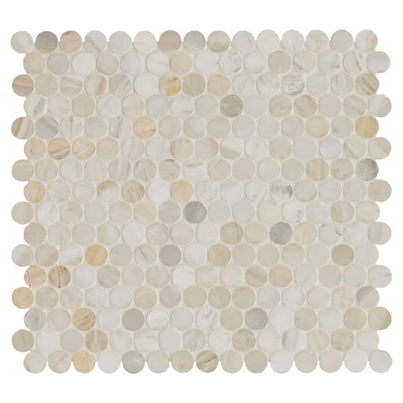 MSI Athena Gold 12 in. x 12 in. (CASE) Pennyround Honed Marble Mesh Mounted Mosaic Tile for Bathroom, Kitchen Backsplash, Accent Wall Tile, and Shower Wall Tile, Sample