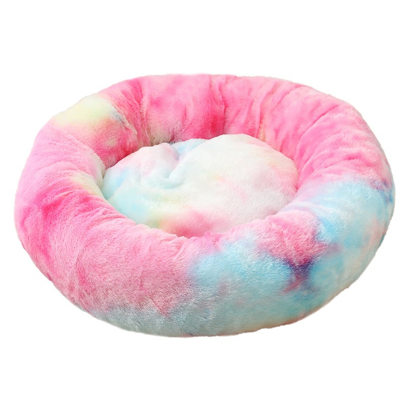 Multicolor 50cm Cozy Round Pet Bed – Plush Cat & Dog Bed with Non-Slip Base, Machine Washable