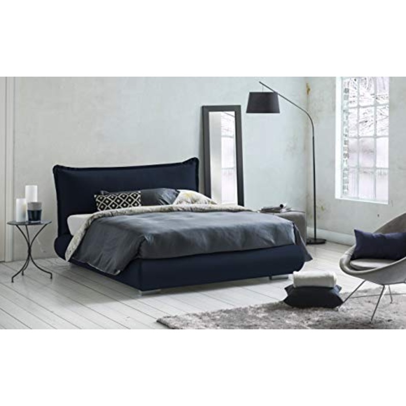 Talamo Italia Letto contenitore Matrimoniale Teresa, Made in Italy, Letto con rivestimento e testata in tessuto, Apertura frontale, adatto per materasso 160×190 cm, Blu