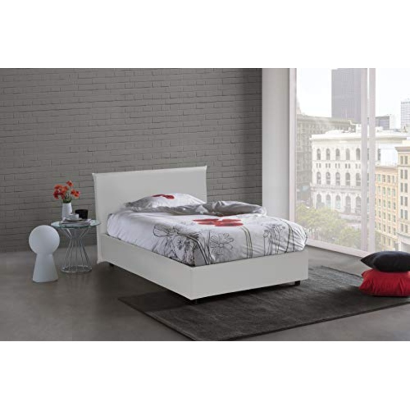 Talamo Italia Letto contenitore Una piazza e mezza Anna, Made in Italy, Letto con rivestimento in ecopelle, Apertura frontale, adatto per materasso cm 120×190, Bianco