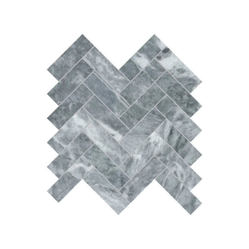 1.25″ x 4″ Aqua Intenso Brushed Marble Mosaic 1 Sheet = .89 Sqft Herringbone