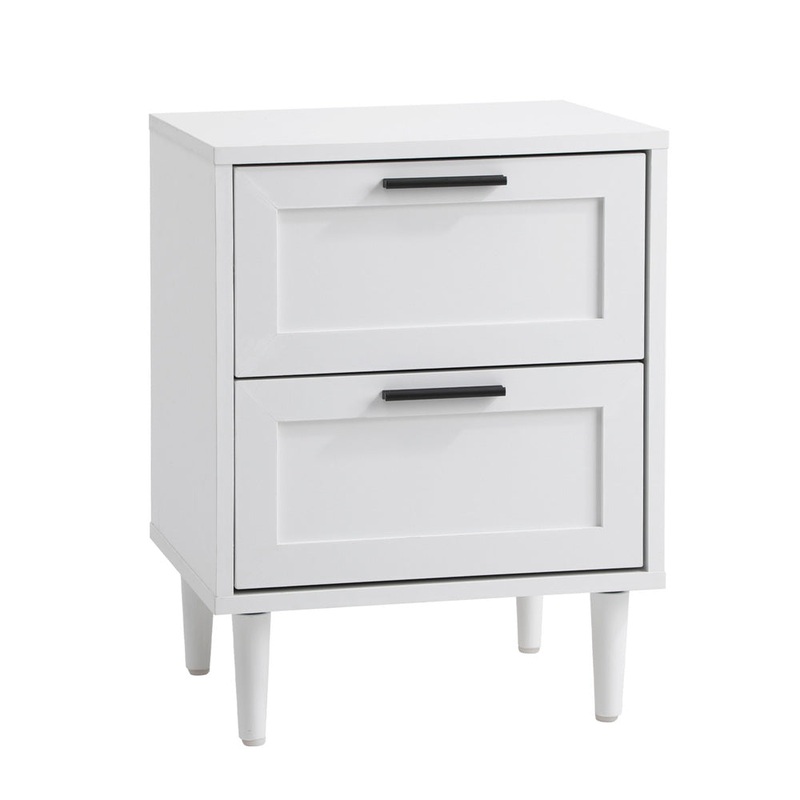 Bedside Table Nightstand 2 Drwers White