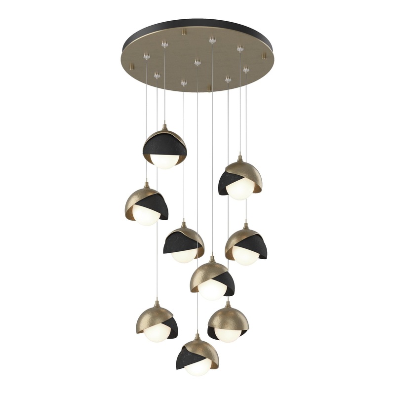 Brooklyn 9-Light Double Shade Pendant Soft Gold Black