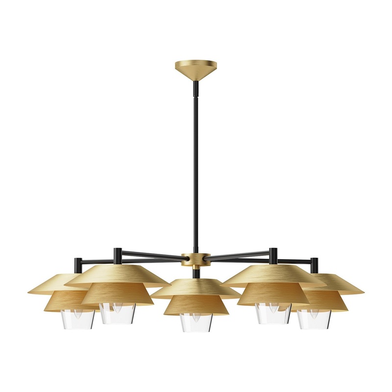 Five Light Chandelier from the Tetsu Collection in Brushed Gold/Clear Glass|Matte Black/Clear Glass Finish by Alora