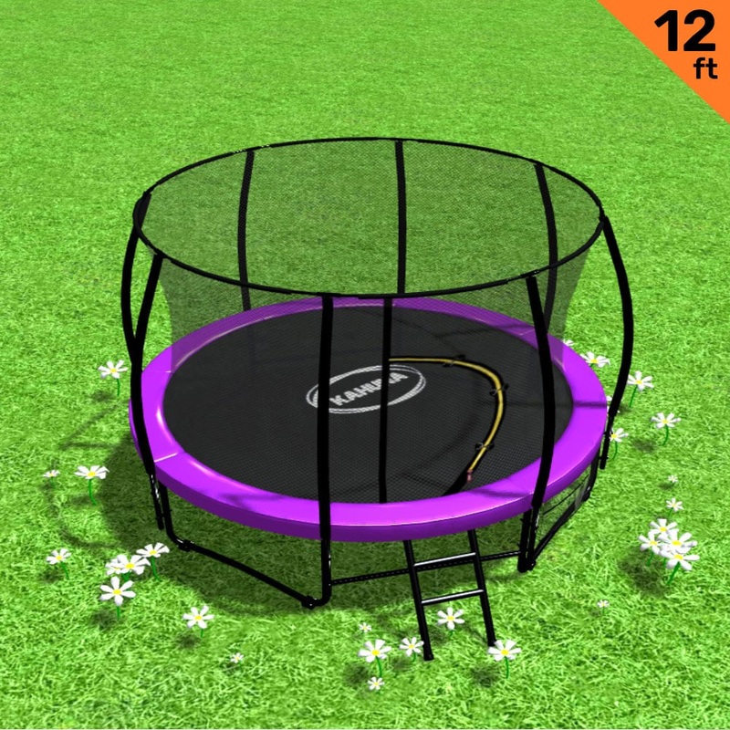 Kahuna 12ft Trampoline Free Ladder Spring Mat Net Safety Pad Cover Round Enclosure – Purple
