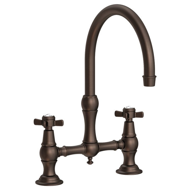 Kitchen Faucet Fairfield Bridge 8 Inch Spread 2 Cross ADA English Bronze Spout Height 9 Inch Spout Reach 9 Inch 1.8 Gallons per Minute