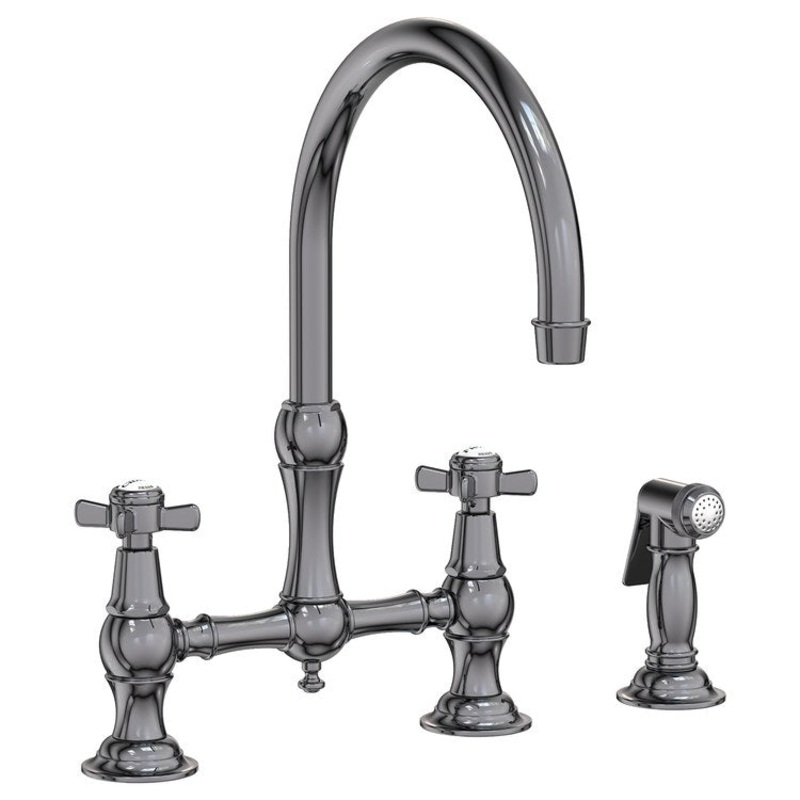 Kitchen Faucet Fairfield Bridge 8 Inch Spread 2 Cross ADA Midnight Chrome Side Spray Spout Height 9 Inch Spout Reach 9 Inch 1.8 Gallons per Minute