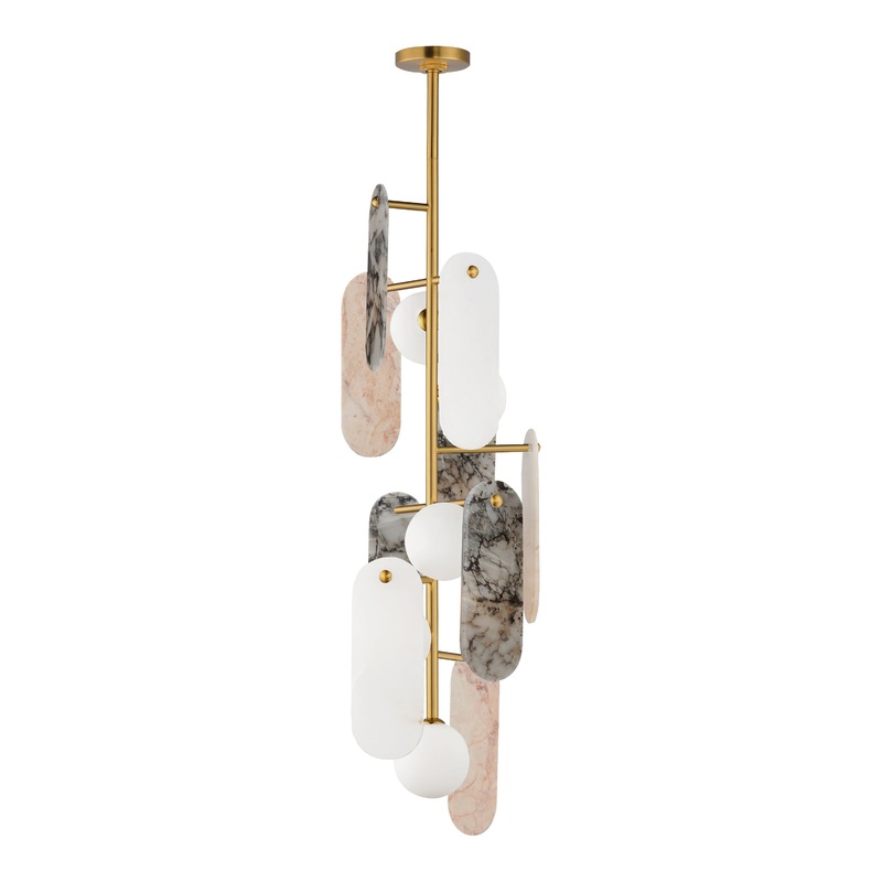 Megalith 5-Light Vertical LED Pendant Natural Aged Brass Various Stone