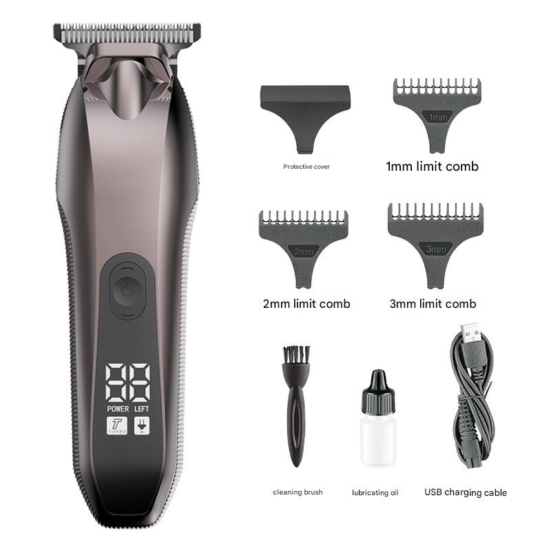 Professional Electric Hair Clipper & Beard Trimmer – USB Rechargeable, LED Display(Gray)