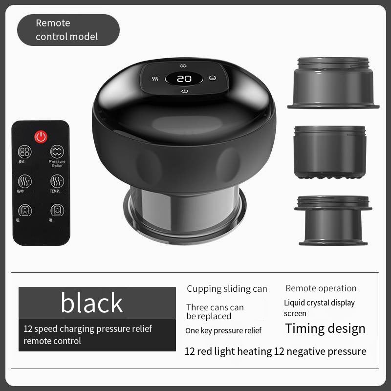 Smart Electric Cupping Therapy Massager – Adjustable Suction & Heat, Red Light Therapy, USB-C Rechargeable(Black)