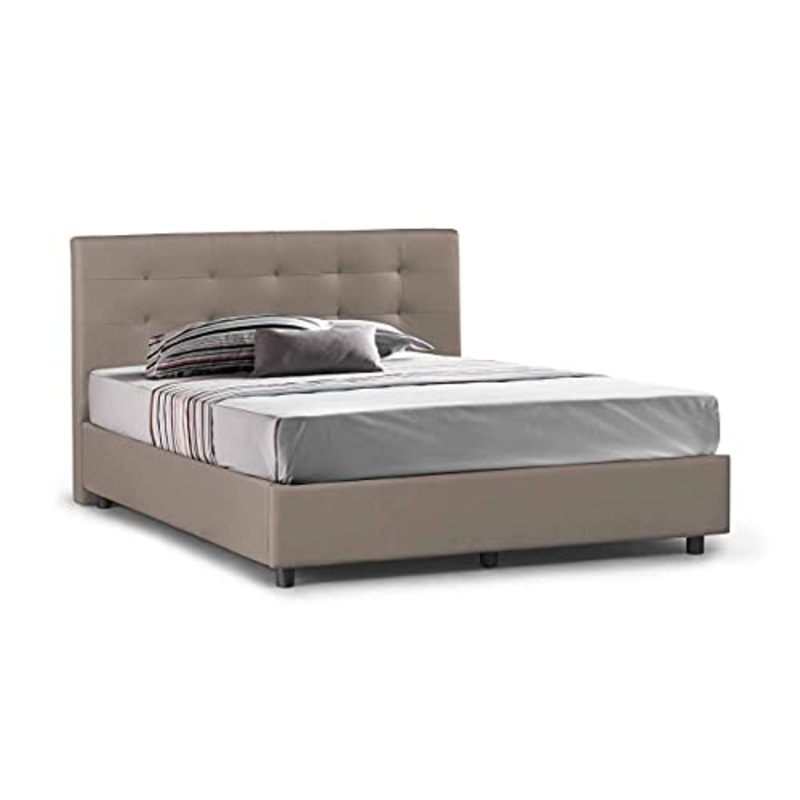 Talamo Italia Letto contenitore Matrimoniale Star, Made in Italy, Letto e testata in ecopelle, Apertura frontale, adatto per materasso 160×190 cm, Tortora
