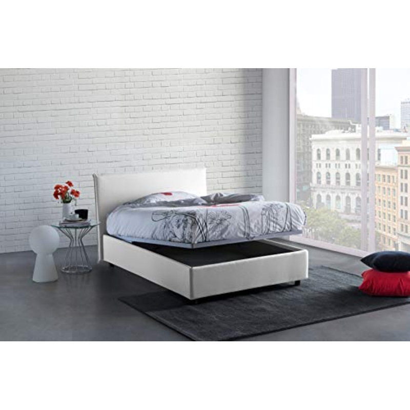 Talamo Italia Letto contenitore Una piazza e mezza Anna, Made in Italy, Letto con rivestimento in tessuto, Apertura frontale, adatto per materasso cm 120×190, Bianco