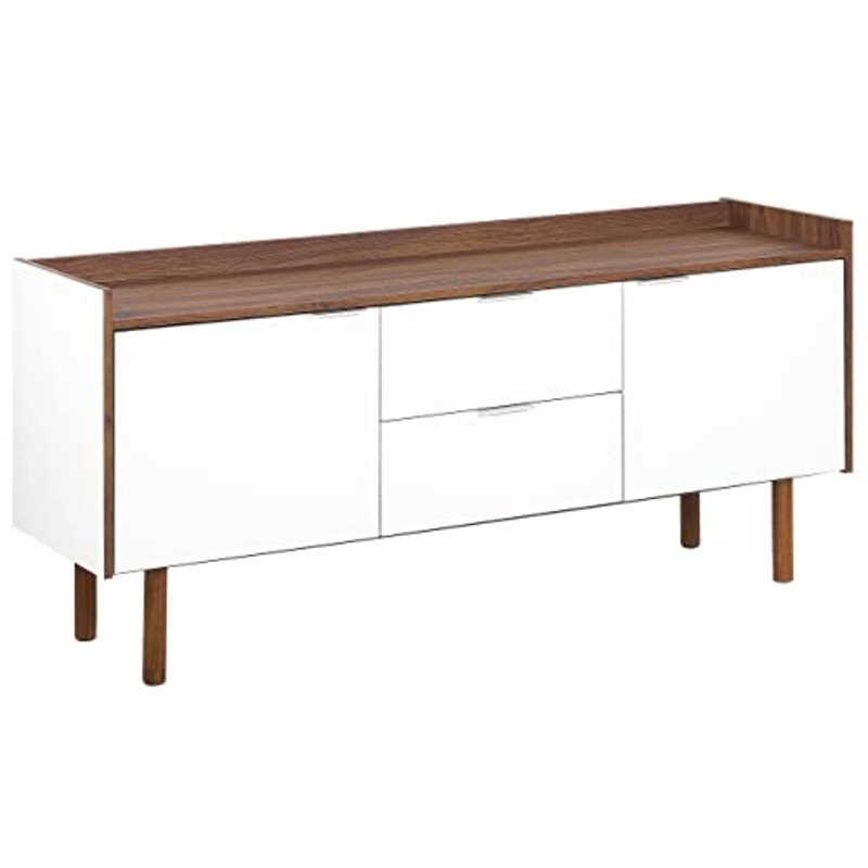 Beliani Credenza Bianca e Marrone 68 x 149 cm a Due Ante Stile Scandinavo Madera