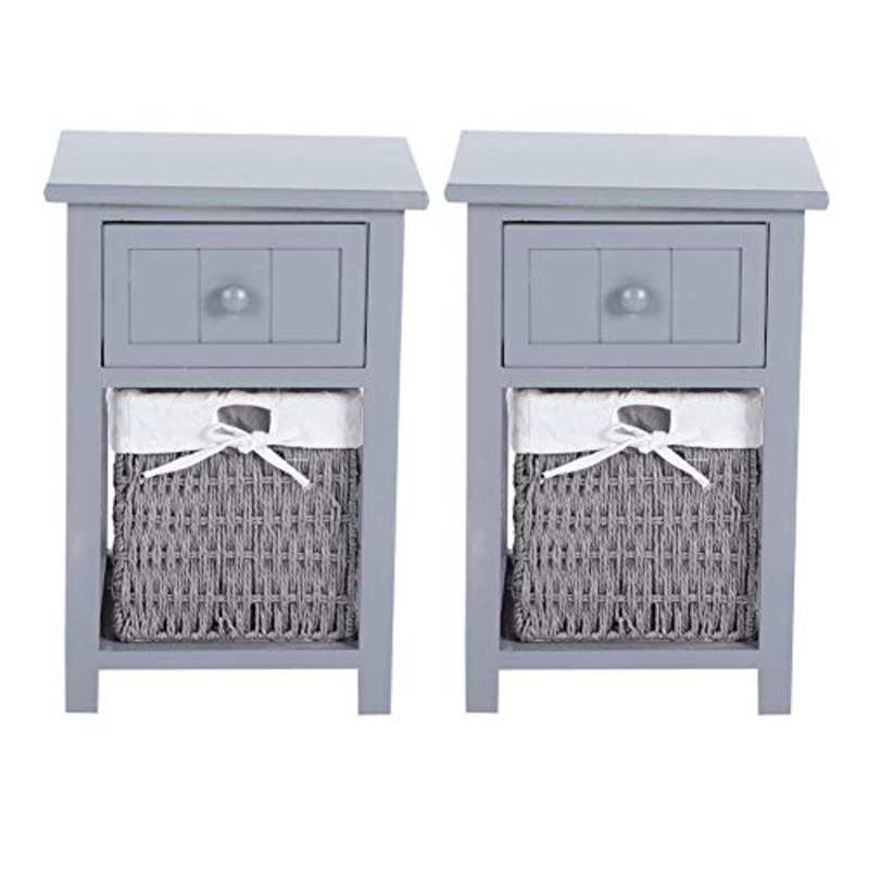 DFGH Accanto al Tavolo, 2 Pz/Set Semplice Comodino in Legno da Letto in Legno Stand Notturno con Cassetto E Cestino di Stoccaggio (Grigio)