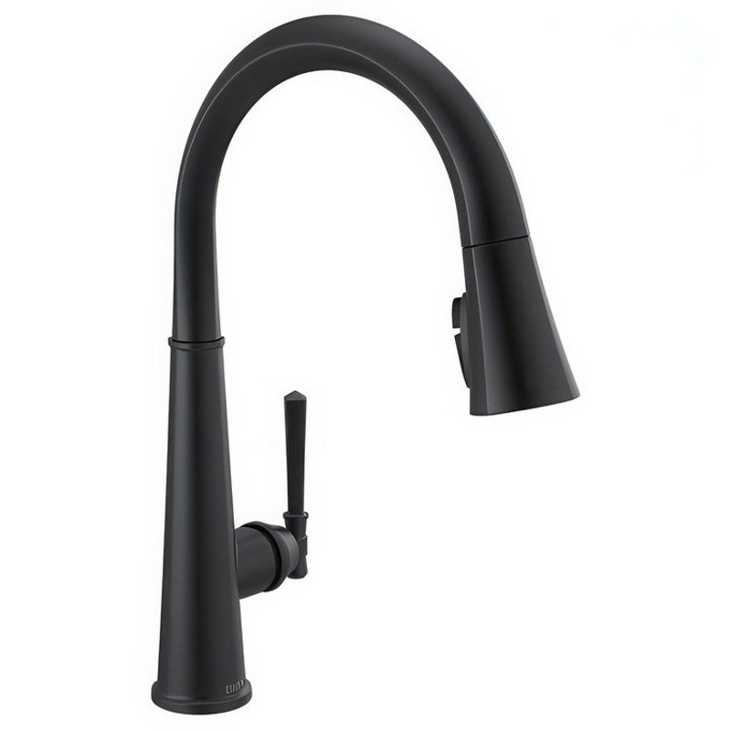 Kitchen Faucet Emmeline 1 Lever ADA Matte Black Gooseneck 360 Degree Rotational 1 Hole Diamond Seal Technology 1.8 Gallons per Minute