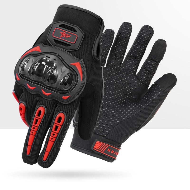 Size M Red and Black Protective Motorcycle Riding Gloves – Hard Knuckle Armour & Touchscreen Fingertips