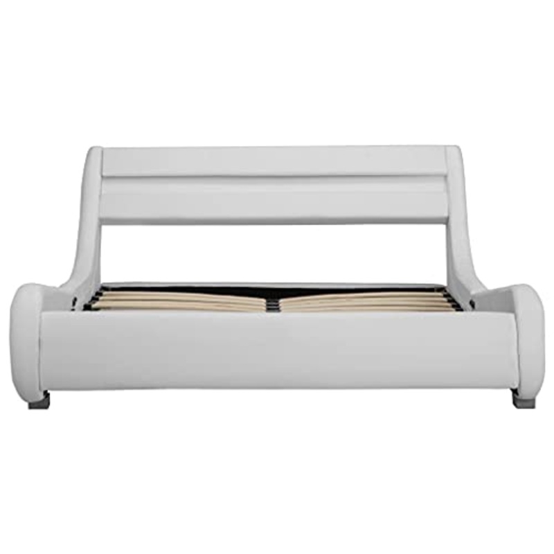 vidaXL Giroletto con LED Elegante Robusto Contemporaneo con Telecomando Telaio Imbottito Struttura Letto Bianco in Similpelle 160×200 cm