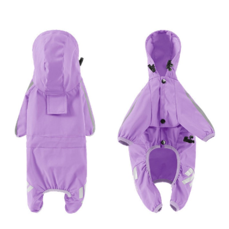 XXL Purple And Gray Trim Waterproof Four-Legged Dog Raincoat with Leash Hole for Small Breeds