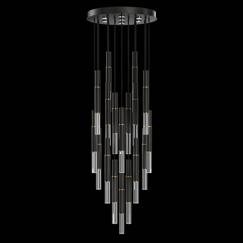 Antonia 31″W Round Pendant Black/Brass/No Skin