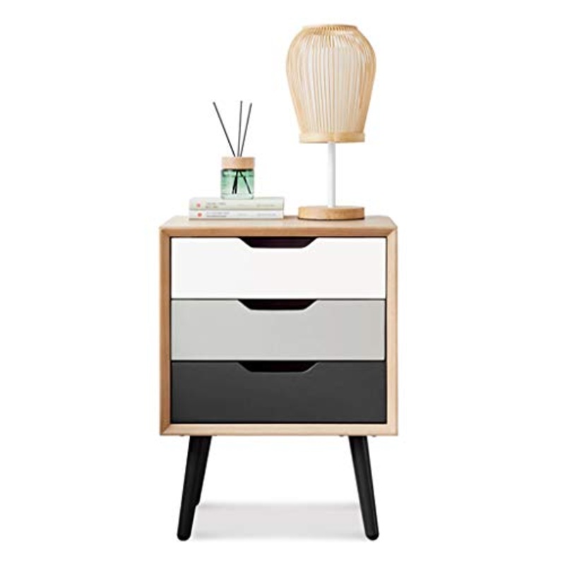Com e cassettiere Comodino Tre cassetti classificati armadietti semplici mobili Sanitari Gambe in Metallo (Color : Wood Color, Size : 45 * 35 * 60cm)