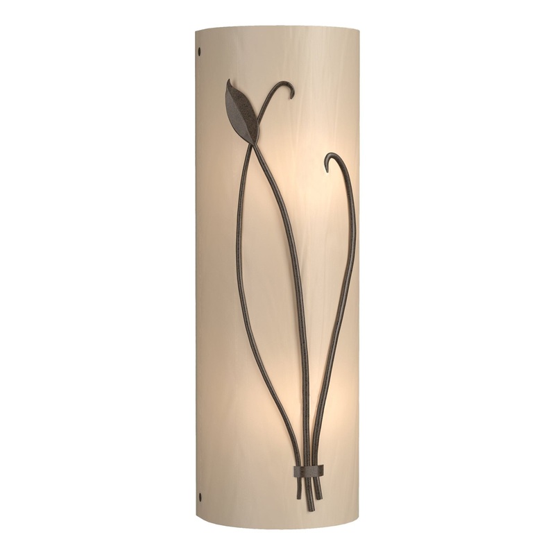 Forged Leaf and Stem Sconce Bronze White Art Glass (BB) Right
