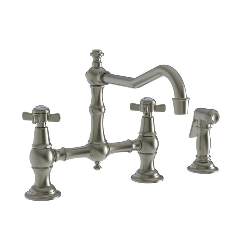 Kitchen Faucet Fairfield Bridge 8 Inch Spread 2 Cross ADA Satin Brass PVD Sidespray Spout Height 6-3/8 Inch 1.8 Gallons per Minute
