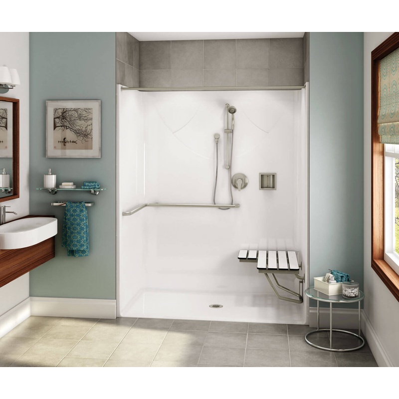 MAAX 106038-000-002-106 OPS-6030 ADA Compliant (with Seat) AcrylX Alcove Center Drain One-Piece Shower in White