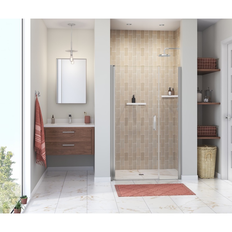 MAAX 138269-900-084-100 Manhattan 41-43 x 68 in. 6 mm Pivot Shower Door for Alcove Installation with Clear glass & Round Handle in Chrome