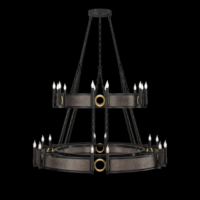 Mirage 50″W Round Chandelier Black Iron/Brass/Pebble
