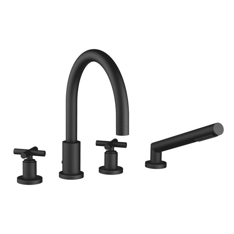 Tub Filler TARA Mixer for Deck Mount with Handshower 2 Cross Matte Black