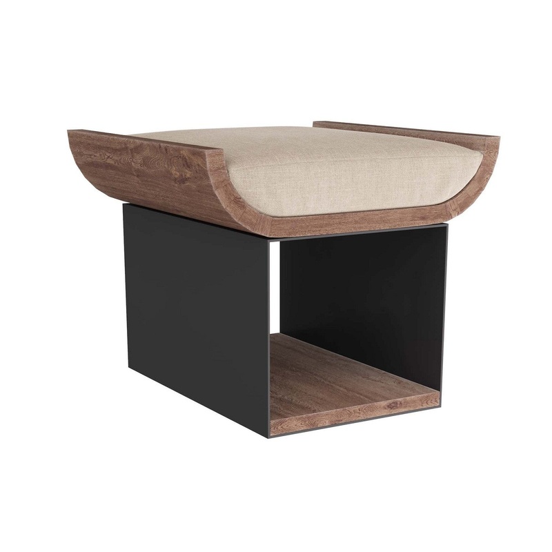 Arteriors GDFOI01 Bookstack Stool Natural Linen/Whitewash Wood/Gunmetal Iron