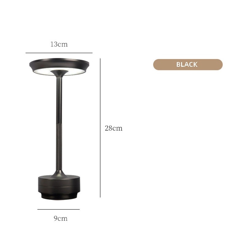 Black Elegant Aluminum Alloy Rechargeable LED Touch Lamp – 3-Color Dimmable Cordless Table Light