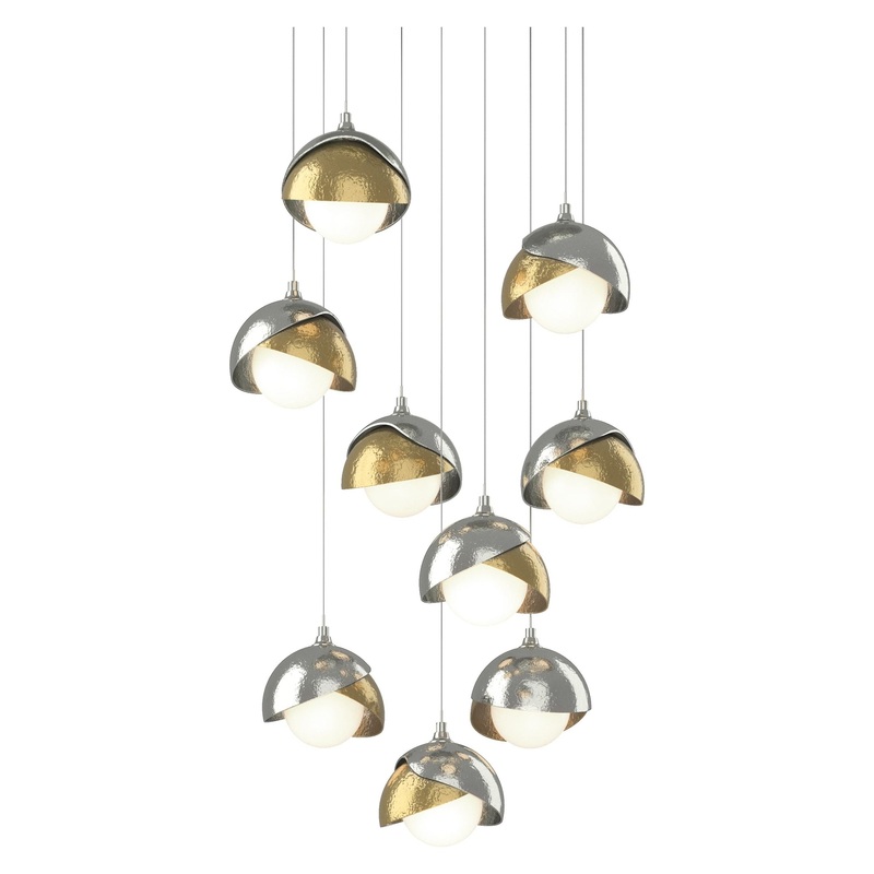 Brooklyn 9-Light Double Shade Pendant Sterling Modern Brass