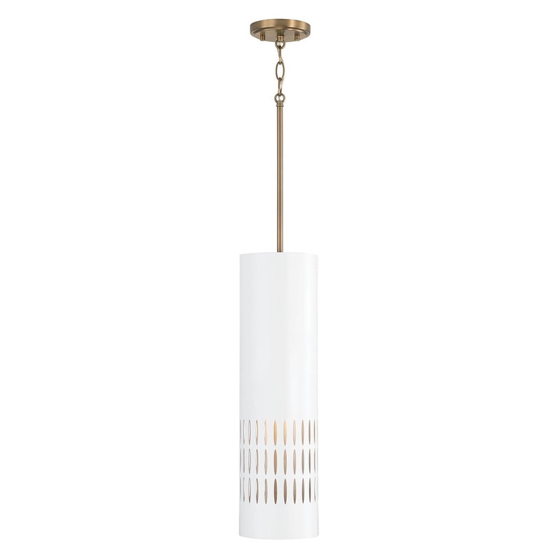 Capital Lighting 350211AW Dash 1 Light Pendant Aged Brass and White