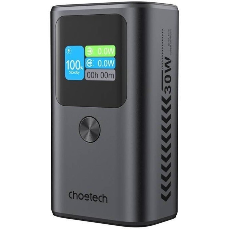 CHOETECH B701-GY 10000mAh PD30W USB-A + USB-C x 2, 3-Port & TFT Display Power Bank