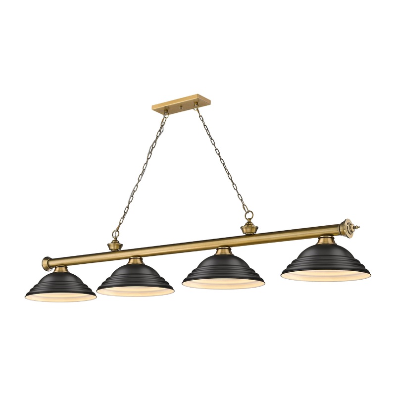 Cordon 4-Light Billiard Rubbed Brass Dome Matte Black Steel