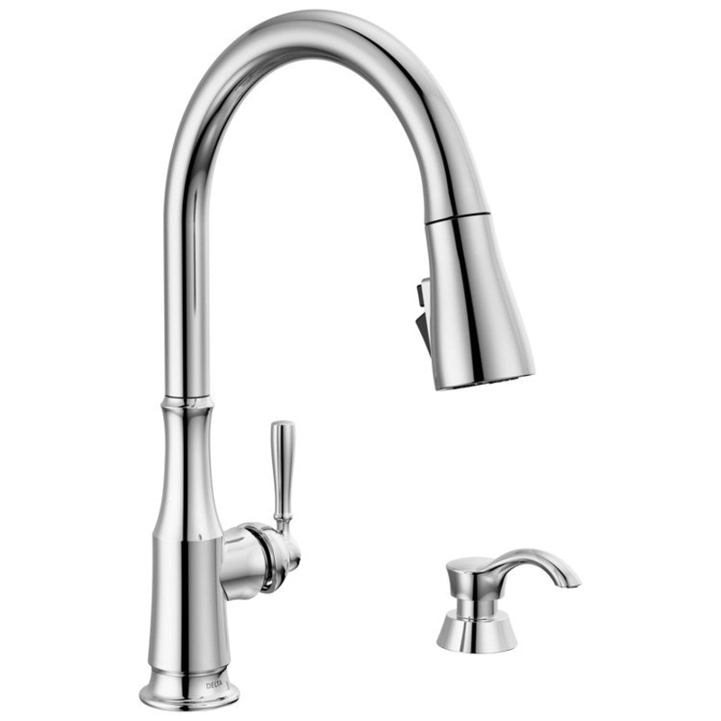 Kitchen Faucet Capertee with Soap Dispenser 1 Lever ADA Chrome Pull Down 1.8 Gallons per Minute
