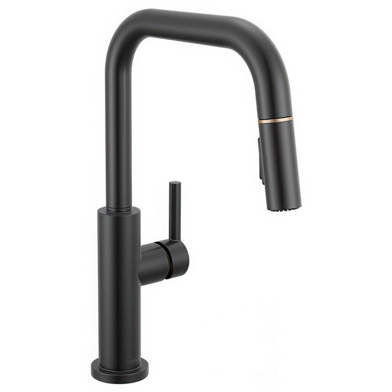 Kitchen Faucet Nicoli 1 Lever ADA Matte Black/Champagne Bronze Square Swivel 360 DEG 3 Hole Deck Mount Touch-Clean MagnaTite 1.8 Gallons per Minute