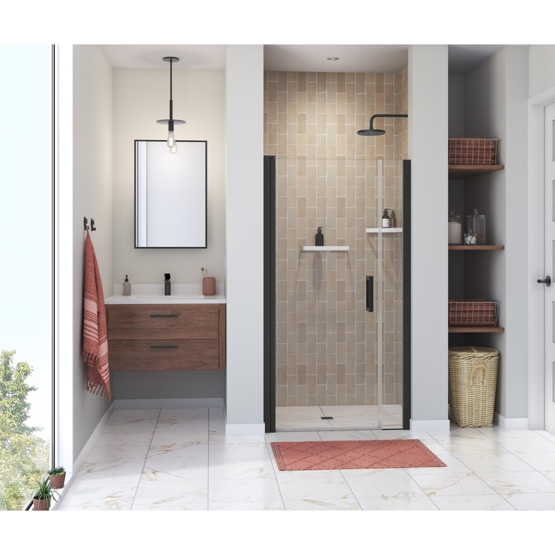 MAAX 138267-900-340-101 Manhattan 37-39 x 68 in. 6 mm Pivot Shower Door for Alcove Installation with Clear glass & Square Handle in Matte Black